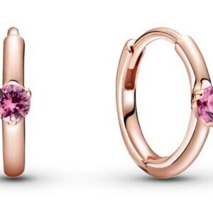 Pandora Rose Pink Solitaire Huggie Hoop Earrings, New
